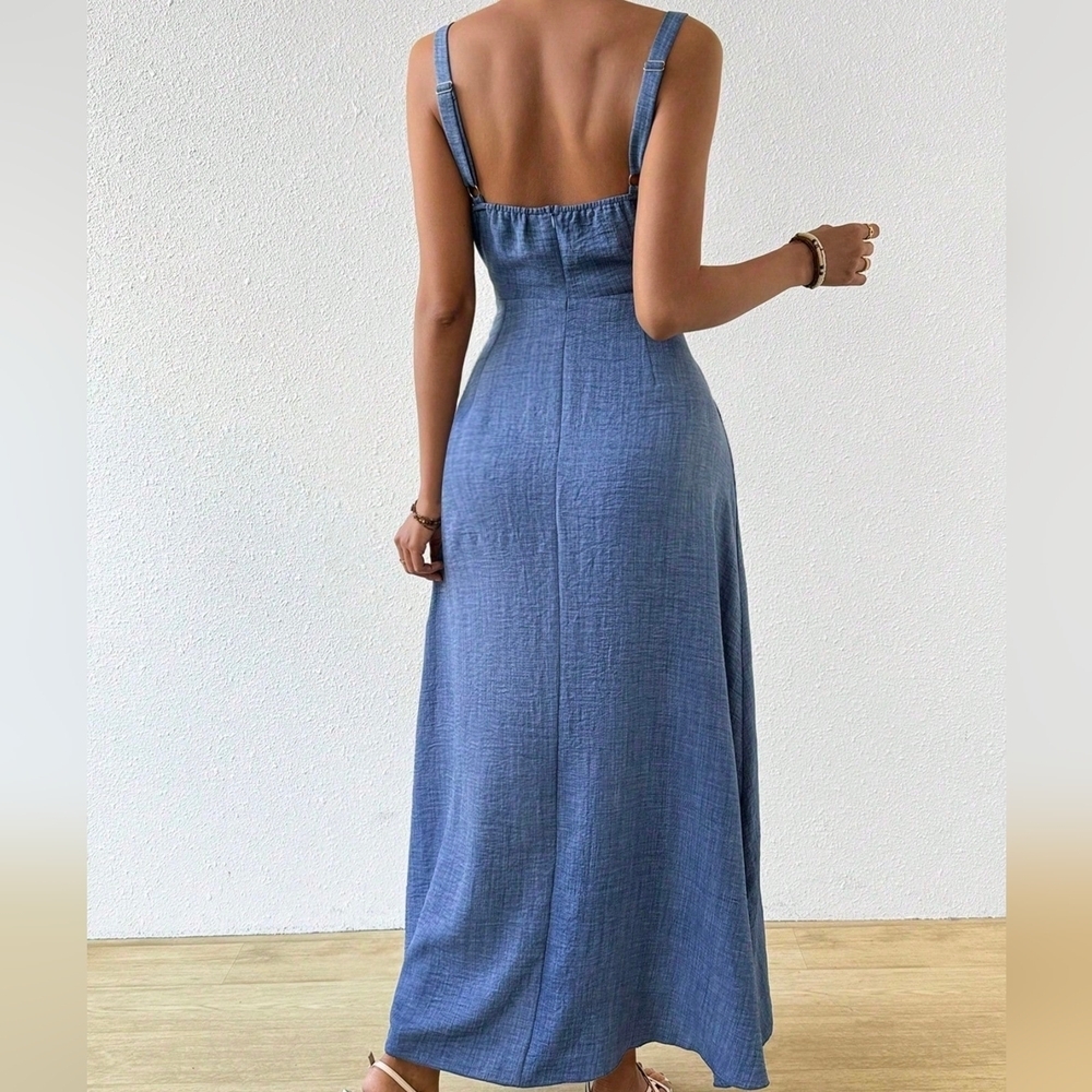 Pleated Bust Tie Strap Cami Dress - Picture 4 of 5